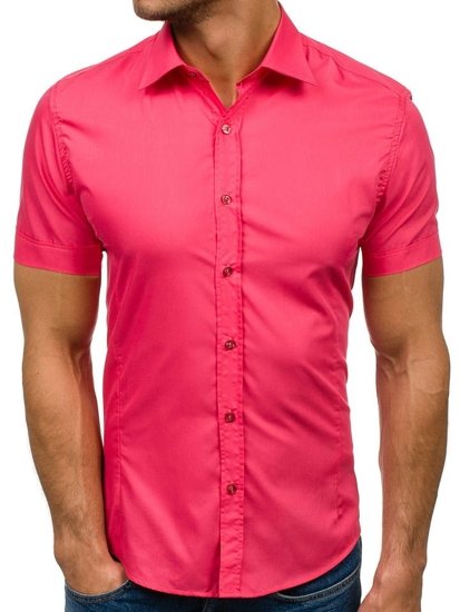 Elegentiški vyriški marškiniai trumpomis rankovėmis koralų spalvos Bolf 7501