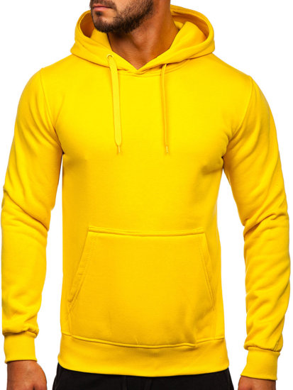 Geltonas vyriškas komplektas, džemperis su gobtuvu ir kengūros kišene Bolf D002-28