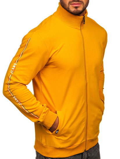 Geltonas vyriškas užsegamas džemperis stačia apykakle Bolf 8756