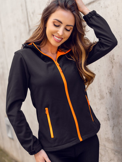 Juoda su oranžine moteriška demisezoninė striukė softshell Bolf HH018