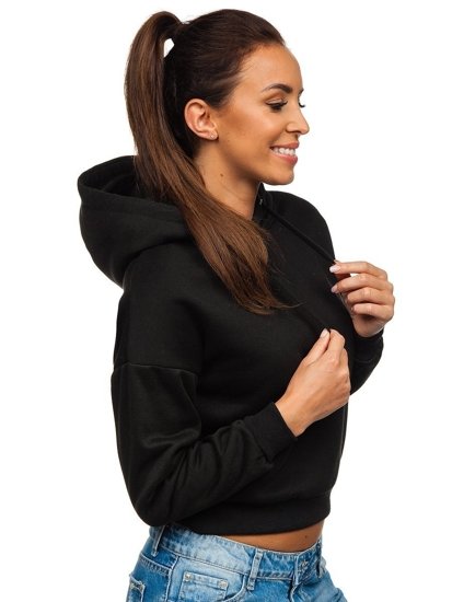 Juodas moteriškas džemperis su gobtuvu Bolf KSW2019