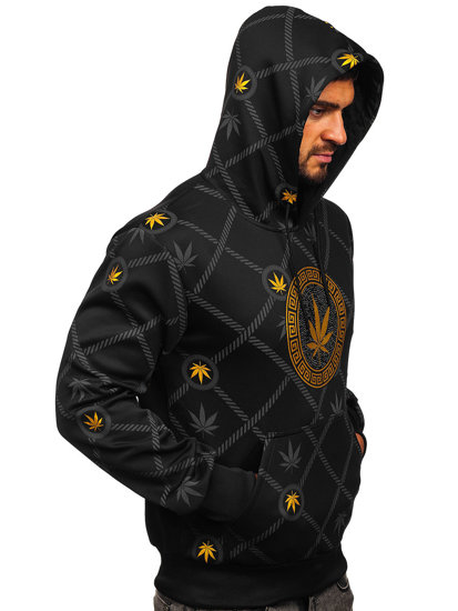 Juodas vyriškas džemperis su paveikslėliu ir gobtuvu Bolf HM630