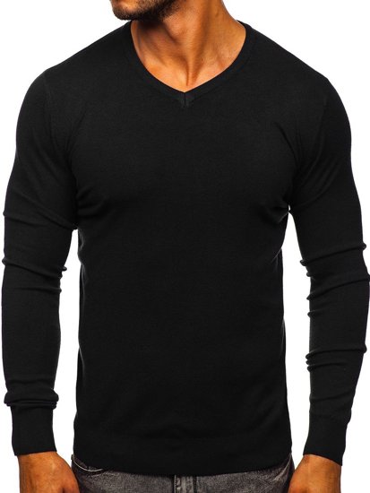Juodas vyriškas megztinis su V kaklu Bolf YY03