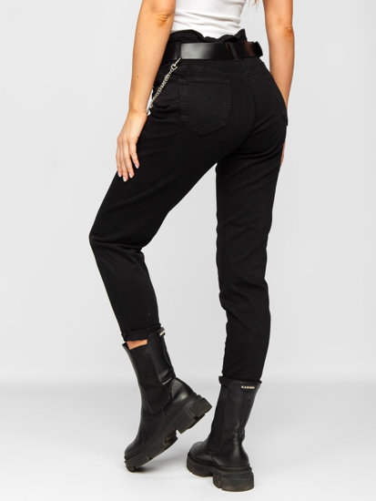 Juodos moteriškos džinsinės kelnės aukštu juosmeniu su diržu Bolf LA689