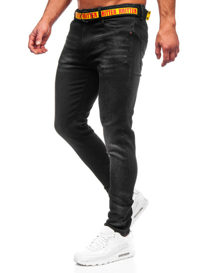 Juodos vyriškos džinsinės kelnės skinny fit su diržu Bolf R61121W1