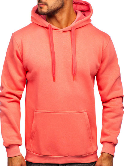 Lašišų spalvos vyriškas džemperis su gobtuvu ir kengūros kišene Bolf 1004