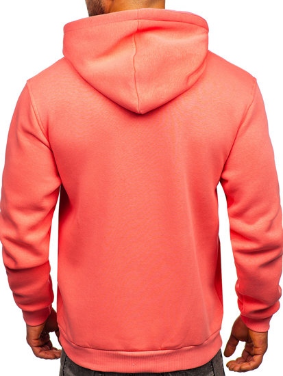 Lašišų spalvos vyriškas džemperis su gobtuvu ir kengūros kišene Bolf 1004