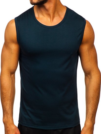 Marškinėliai be rankovių be paveikslėlio tamsiai mėlyni Bolf 99001