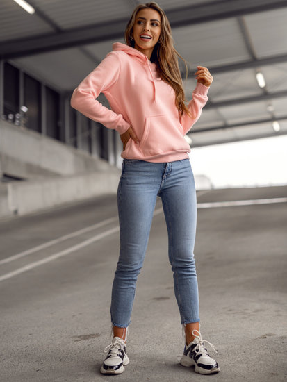 Moteriškas džemperis su kengūros kišene šviesiai rožinis Bolf W02B-56
