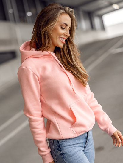 Moteriškas džemperis su kengūros kišene šviesiai rožinis Bolf W02B-56