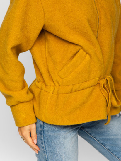 Moteriškas trumpas paltas su gobtuvu geltonas Bolf 9320