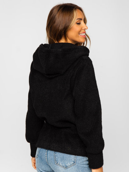 Moteriškas trumpas paltas su gobtuvu juodas Bolf 9320