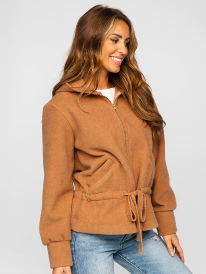 Moteriškas trumpas paltas su gobtuvu rudas Bolf 9320