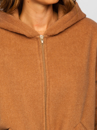 Moteriškas trumpas paltas su gobtuvu rudas Bolf 9320