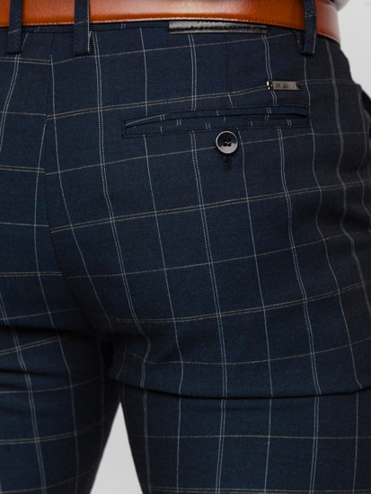 Pantaloni chinos în carouri bleumarin Bolf KA9023