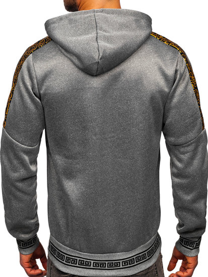 Pilkas pašiltintas vyriškas džemperis su paveikslėliu ir gobtuvu Bolf HM526