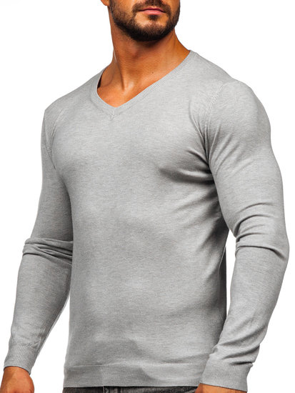 Pilkas vyriškas megztinis su V apykakle Bolf MMB601
