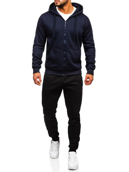 Rašalo spalvos vyriškas sportinis komplektas, džemperis su gobtuvu užsegamu užtrauktuku Bolf D004