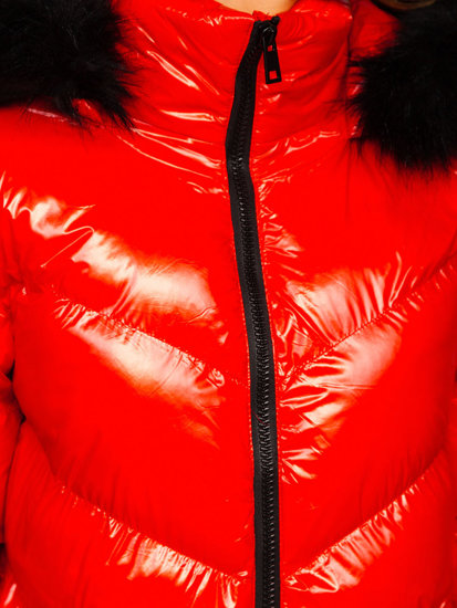 Raudona moteriška dygsniuota žieminė striukė su gobtuvu Bolf 23069