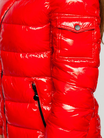 Raudona moteriška dygsniuota žieminė striukė su gobtuvu Bolf B9583