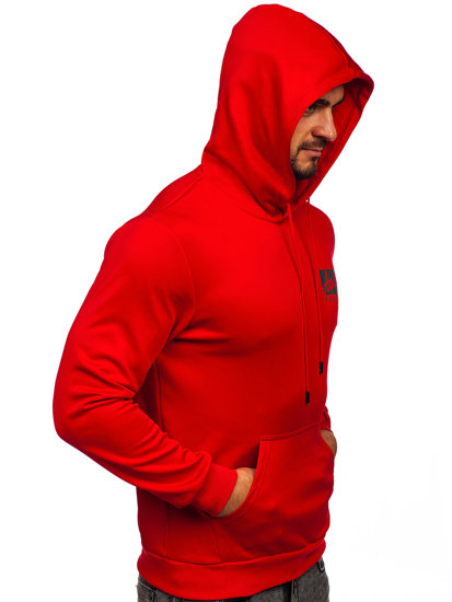 Raudonas vyriškas džemperis su paveikslėliu ir gobtuvu Bolf HY971