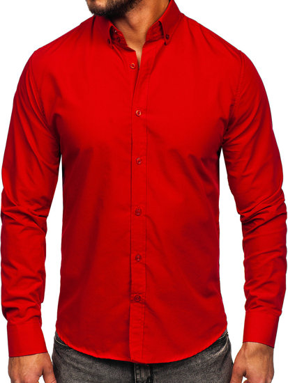 Raudoni vyriški elegantiški marškiniai ilgomis rankovėmis Bolf 5821-1