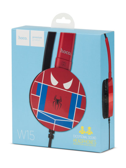 Raudonos laidinės ausinės su mikrofonu Spider-Man vaikams W15SM