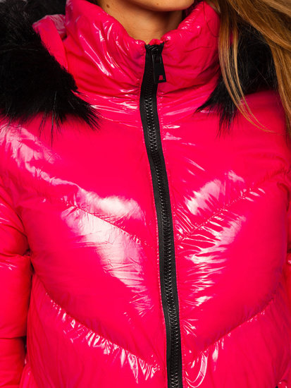 Rožinė moteriška dygsniuota žieminė striukė su gobtuvu Bolf 23069