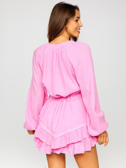 Rožinis moteriškas muslino kombinezonas/suknelė Bolf 8219