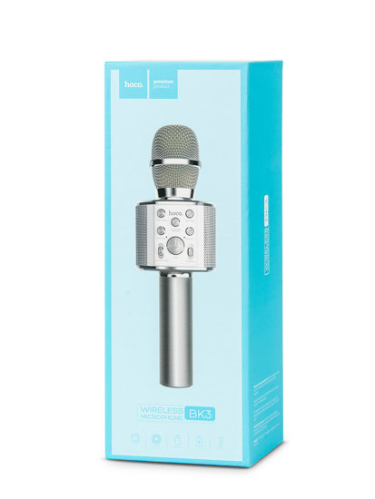 Sidabro spalvos mikrofonas karaoke bluetooth BK3