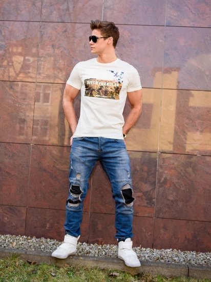 Stylirzacja nr 198 - marškinėliai su paveikslėliu, džinsinės kelnės, "jogger" stiliaus kelnės, sportbačiai