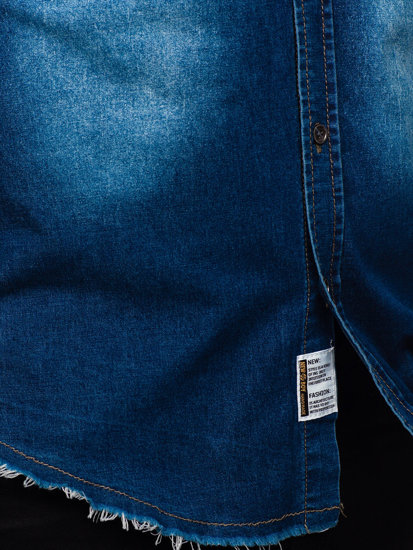 Šviesiai mėlyni vyriški džinsiniai marškiniai ilgomis rankovėmis Bolf MC702BC