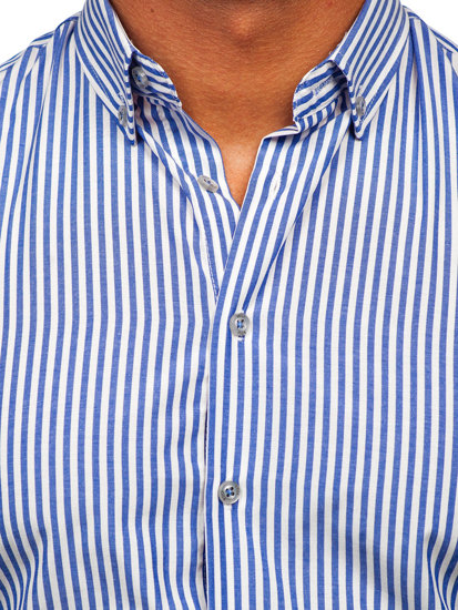 Šviesiai mėlyni vyriški juostuoti marškiniai ilgomis rankovėmis Bolf 22731