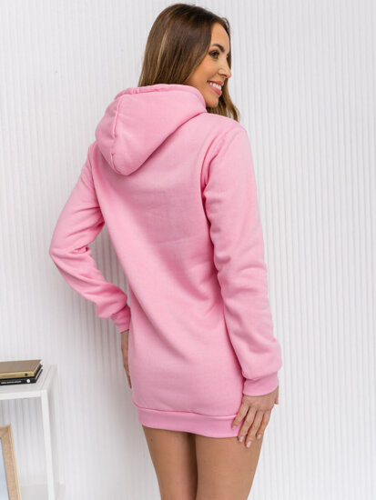 Šviesiai rožinis ilgas moteriškas džemperis su gobtuvu Bolf YS10003-A