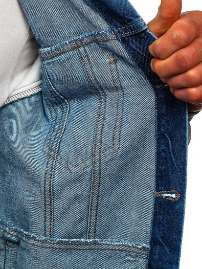 Tamsiai mėlyna vyriška džinsinė striukė su gobtuvu Bolf 211902