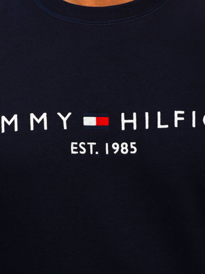 Tamsiai mėlynas vyriškas džemperis be gobtuvo su paveikslėliu Tommy Hilfiger MW0MW11596