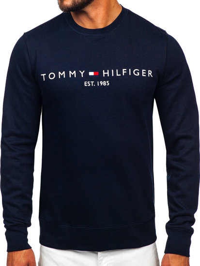 Tamsiai mėlynas vyriškas džemperis be gobtuvo su paveikslėliu Tommy Hilfiger MW0MW11596