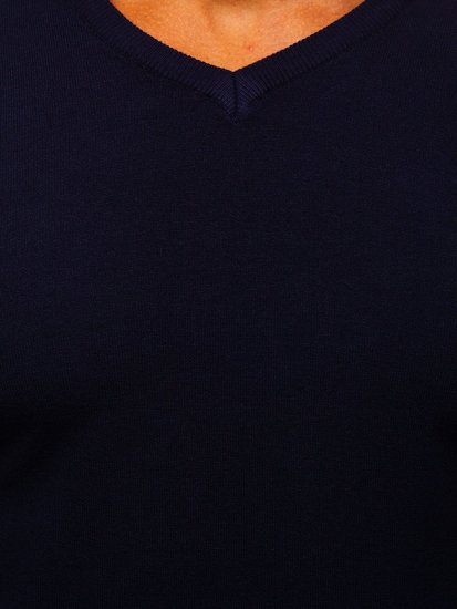 Tamsiai mėlynas vyriškas megztinis su V kaklu Bolf YY03