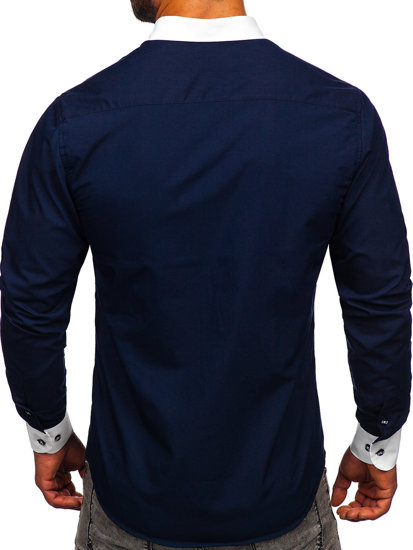 Tamsiai mėlyni vyriški elegantiški marškiniai ilgomis rankovėmis Bolf 21750