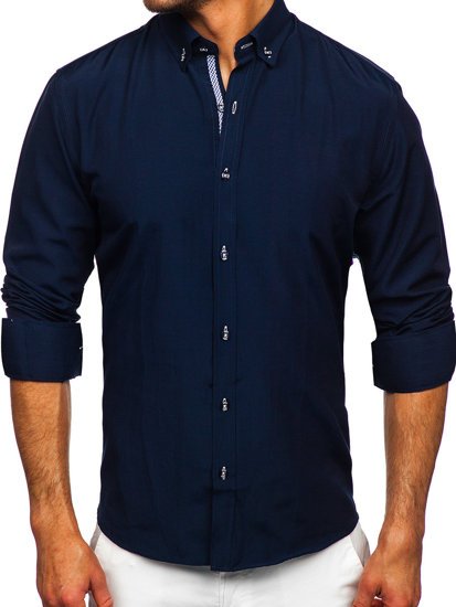Tamsiai mėlyni vyriški marškiniai ilgomis rankovėmis Bolf 20717