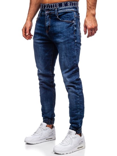 Tamsiai mėlynos vyriškos džinsinės jogger kelnės Bolf 85034W0