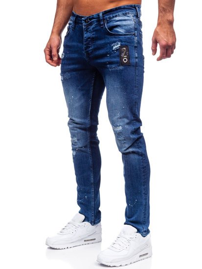 Tamsiai mėlynos vyriškos džinsinės kelnės regular fit Bolf 4003-1