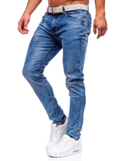 Tamsiai mėlynos vyriškos džinsinės kelnės skinny fit su diržu Bolf R85128S1