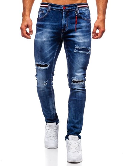 Tamsiai mėlynos vyriškos džinsinės kelnės slim fit Bolf 80033W0