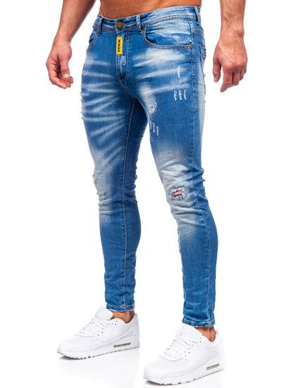 Tamsiai mėlynos vyriškos džinsinės kelnės slim fit Bolf BC1025