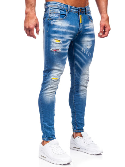 Tamsiai mėlynos vyriškos džinsinės kelnės slim fit Bolf BC1025