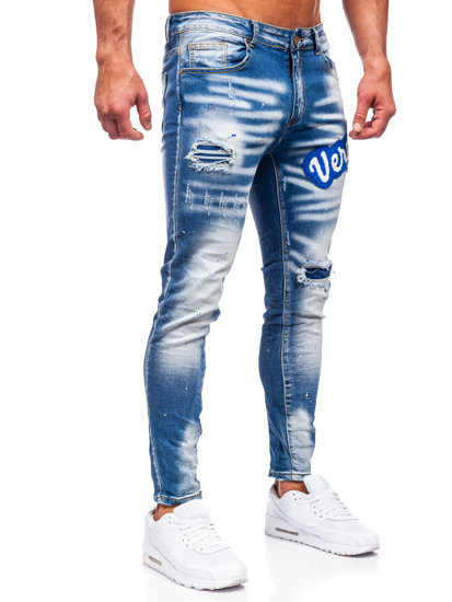 Tamsiai mėlynos vyriškos džinsinės kelnės slim fit Bolf BC1068