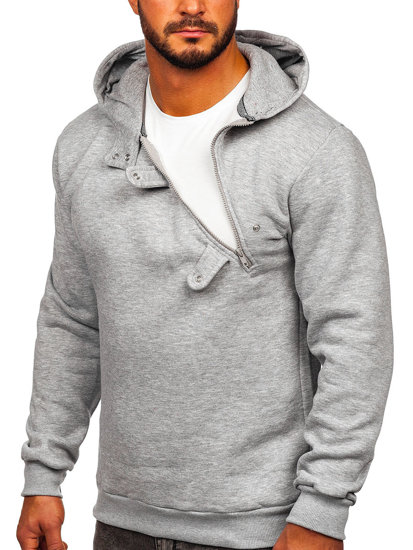 Tamsiai pilkas vyriškas storas džemperis su gobtuvu Bolf 06
