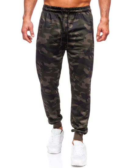 Tamsiai žalios vyriškos sportinės jogger camo kelnės Bolf JX6185