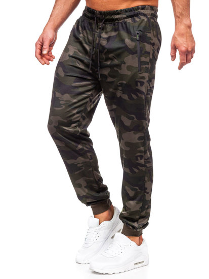 Tamsiai žalios vyriškos sportinės jogger camo kelnės Bolf JX6185